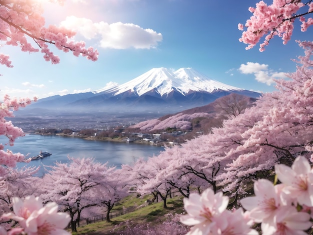 montanha fuji e flores de cerejeira na primavera japão