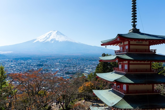 Foto montanha fuji e pagoda vermelha de chureito