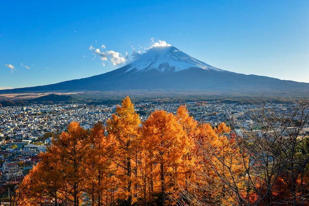 Montanha fuji em cores de outono outono