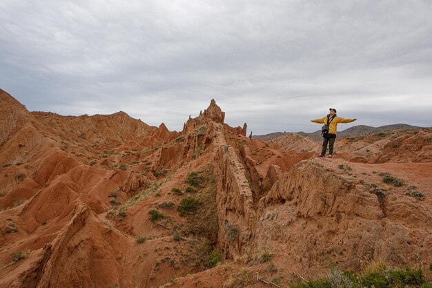 montanha, panorama, natureza, caminhada, céu, deserto, Caminhando, pessoas, montanhas, viagem, estrada, areia, A