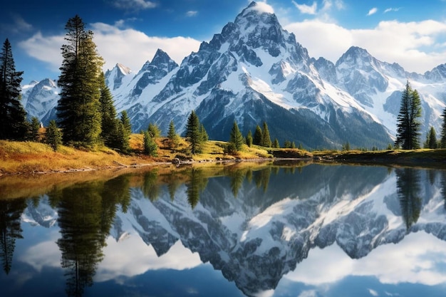 Montanha refletida em um lago