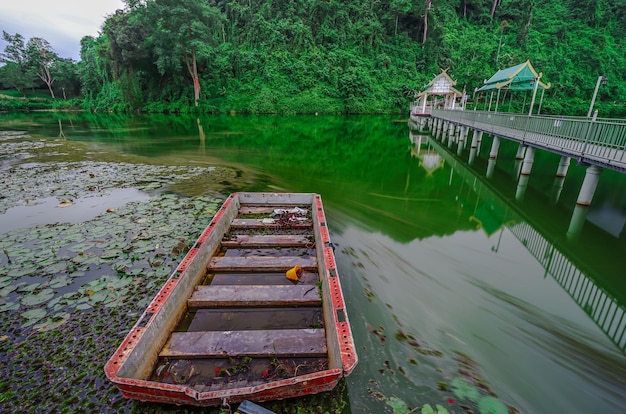 Montanha verde refletida no lago. Chiangrai, Tailândia