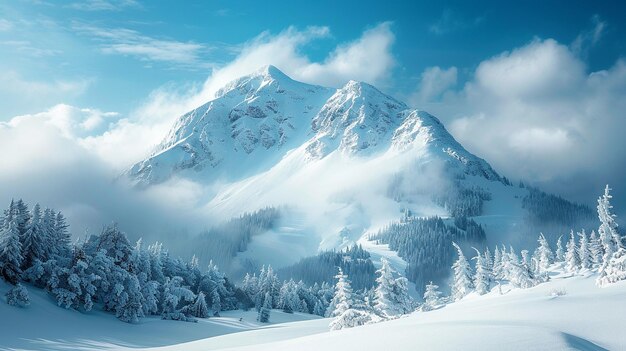 Foto montanhas cobertas de neve contra um céu azul