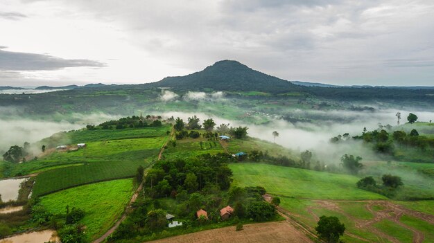 Montanhas com árvores e neblina na tailândia