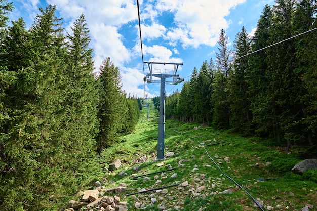 Montanhas com teleféricos abertos levantam Karpacz Polônia