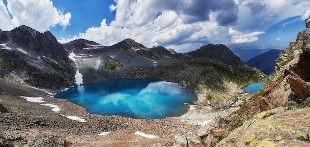 Foto montanhas, de, cáucaso, gama, arkhyz, sofia, lago