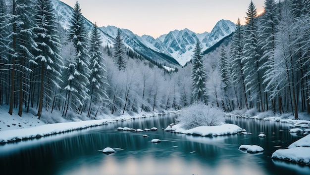 Montanhas de paisagem de inverno IA generativa