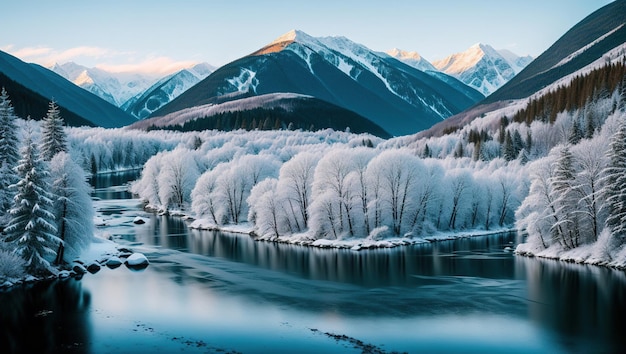 Montanhas de paisagem de inverno IA generativa