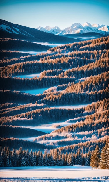 Montanhas de paisagem de inverno IA generativa