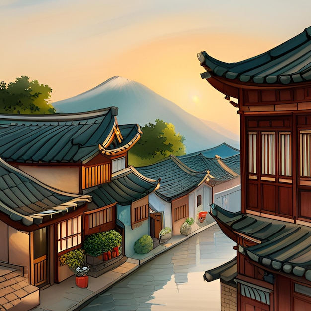 montanhas de templos nascer do sol pagoda névoa pinheiros arquitetura tradicional Ásia tranquilidade