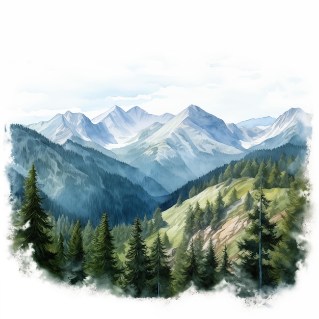 Foto montanhas dos cárpatos clipart de paisagem de montanha ilustração em aquarela ia gerativa