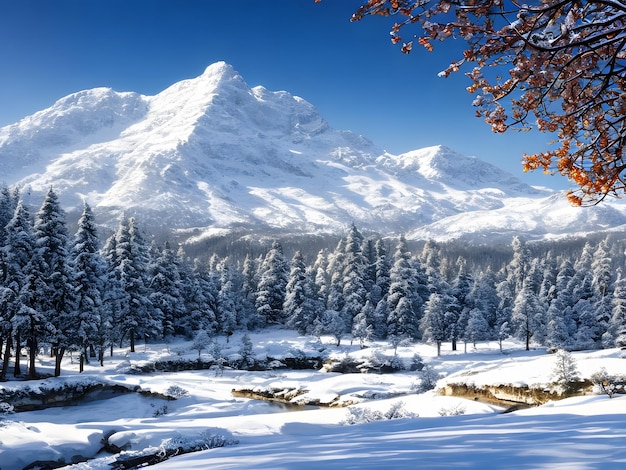 Montanhas majestosas em um misterioso ambiente de inverno