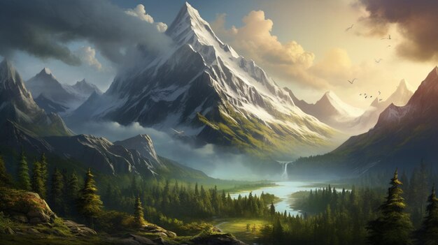 Foto montanhas majestosas ilustração picos de tranquilidade ia geradora