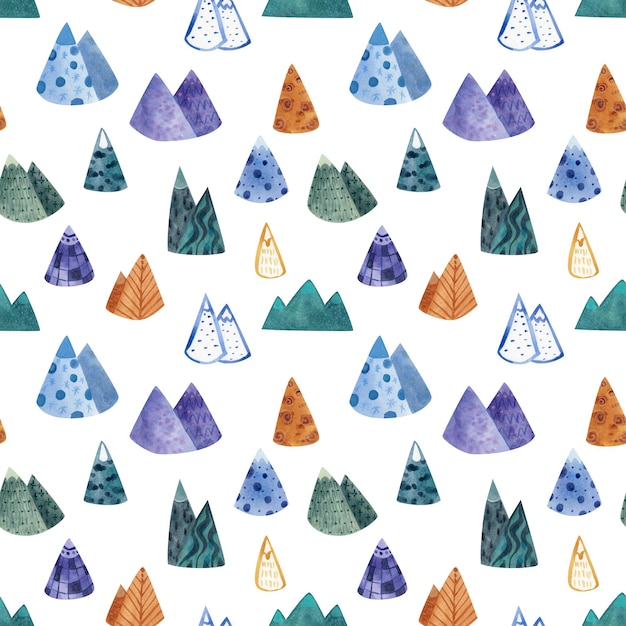 Montanhas multicoloridas resumo Ilustração em aquarela de padrão sem costura