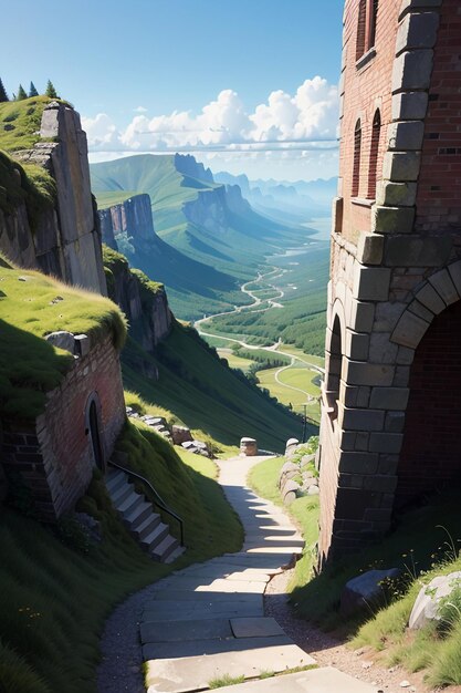 Montanhas Penhascos Pilares De Pedra Grama Caminho Natureza Cenário Papel De Parede Fundo Fotografia