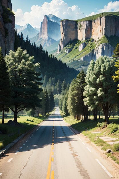 Montanhas Penhascos Pilares De Pedra Grama Caminho Natureza Cenário Papel De Parede Fundo Fotografia