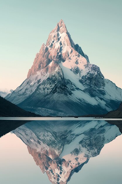 montanhas refletidas em um lago com um céu claro generativo ai
