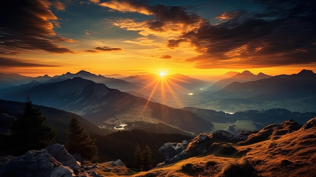 Foto montanhas wendelstein da alemanha durante o pôr do sol no conceito de silhueta da baviera