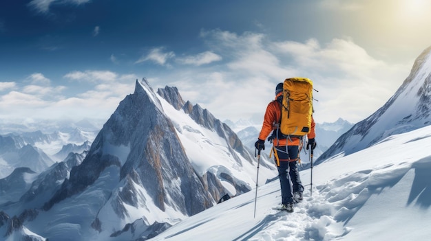 Montanhistas navegam em uma subida alpina coberta de neve