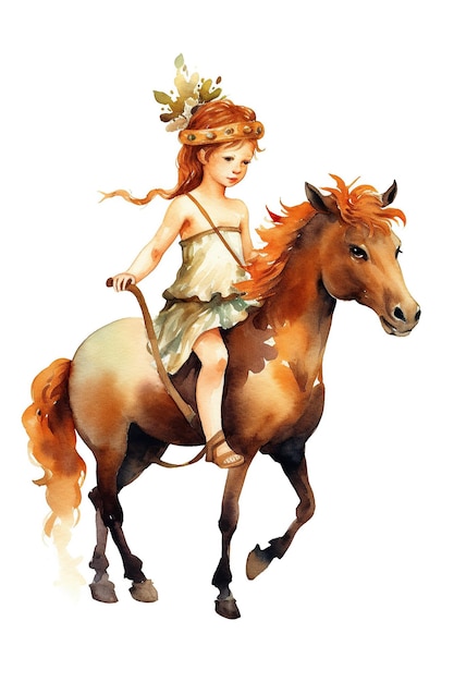 Montar a caballo acuarela clipart lindo aislado sobre fondo blanco con IA generativa