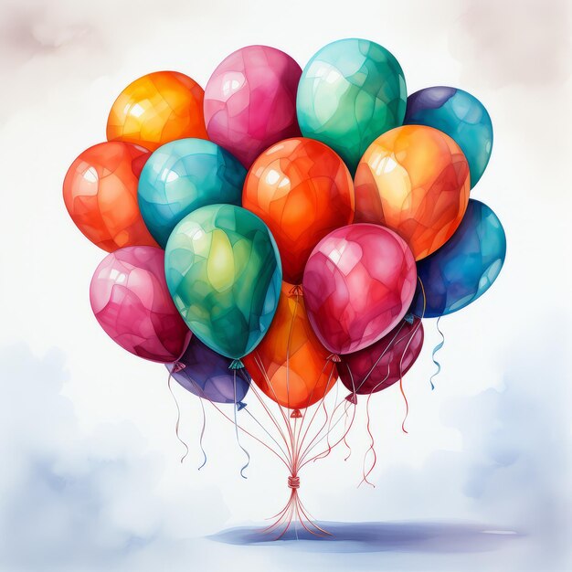 Monte de balões coloridos voando no céu