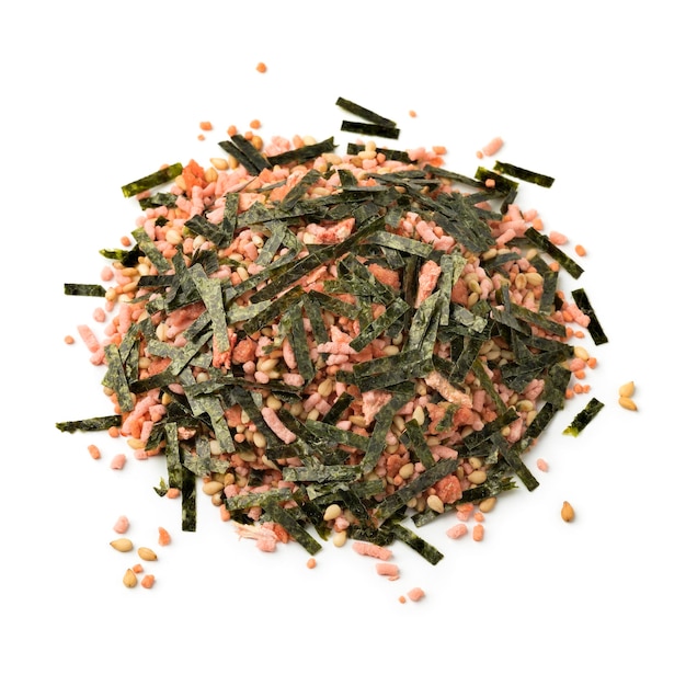 Monte de tempero furikake japonês destinado a ser polvilhado em cima de arroz cozido