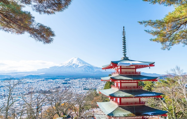 monte Fuji con Chureito Pagoda en otoño, Fujiyoshida.