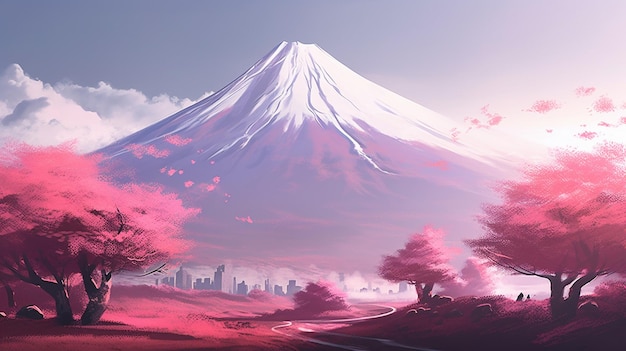 Monte Fuji com flor de cerejeira Japão montanhas vulcânicas AI Generative