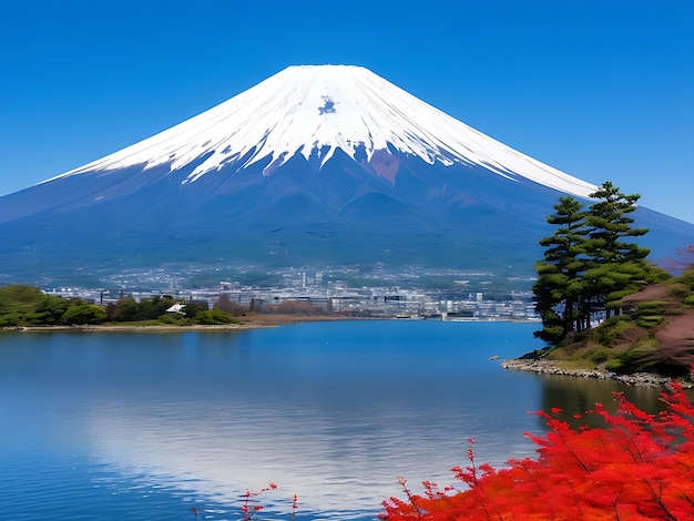 Monte fuji com lago kawaguchiko em yamanachi japão