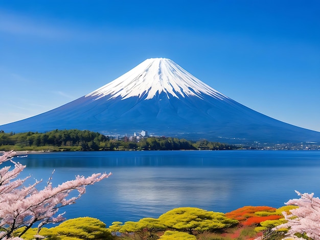 Monte fuji com lago kawaguchiko em yamanachi japão