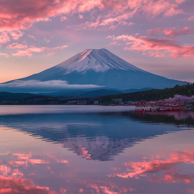 Foto el monte fuji como escena del lago kawaguchi en japón