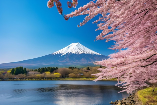 Monte fuji con una montaña al fondo