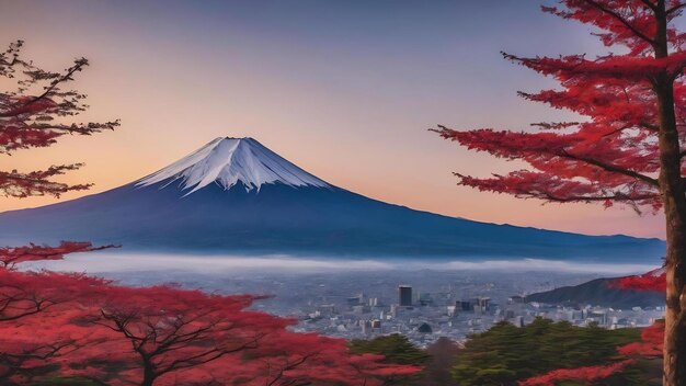 Monte Fuji con una montaña en el fondo