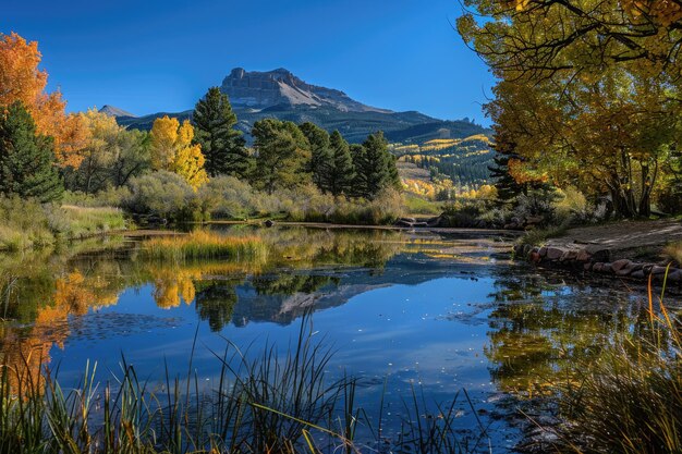 Foto monte garfield en otoño una vista colorida del oeste de colorado con árboles amurallados y un pato soleado