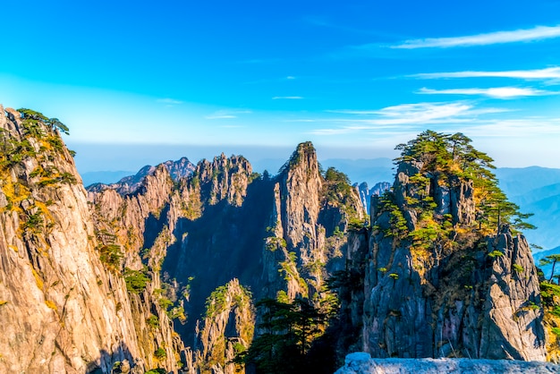 Monte Huangshan montaña pico piedra y pino