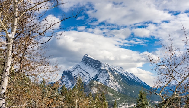 Monte Rundle cubierto de nieve con bosque nevado Parque Nacional Banff Las Montañas Rocosas Canadienses Alberta Canada