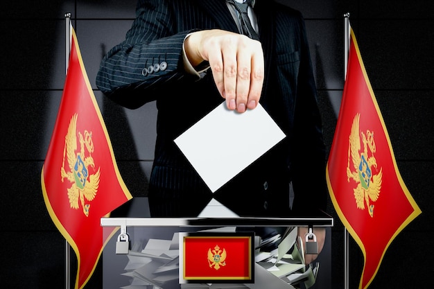 Montenegro banderas mano cayendo tarjeta de votación elección concepto 3D ilustración