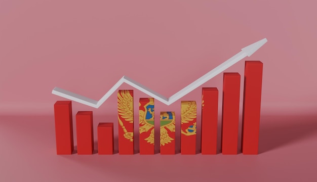 Montenegro Flag Bar Chart Graph Erhöhung der Werte auf Pastellfarbenem Hintergrund