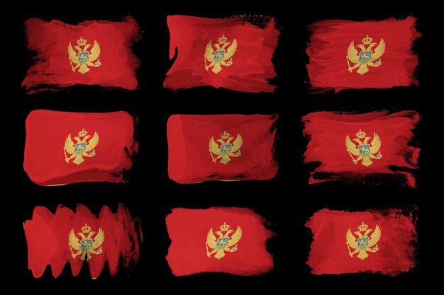 Montenegro Flagge Pinselstrich, Nationalflagge auf schwarzem Hintergrund