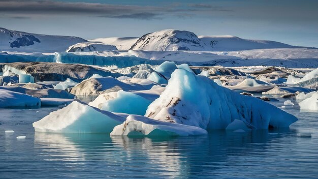 Montes de gelo no lago glacial jokulsarlon, na Islândia