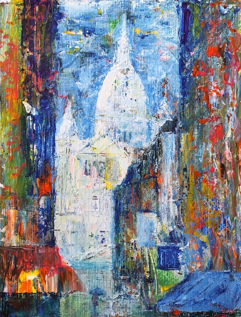 Montmartre-Straße in Paris, Frankreich, gemalt mit Acryl