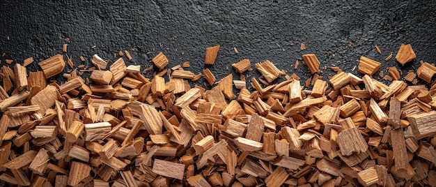 Un montón de astillas de madera mantenidas en una vista superior de la superficie con IA generativa del espacio