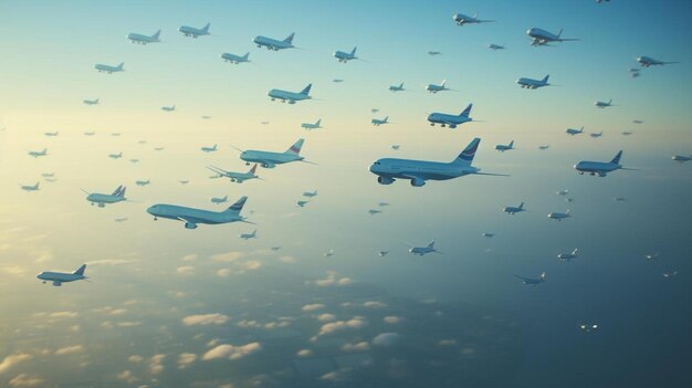 un montón de aviones volando en el cielo