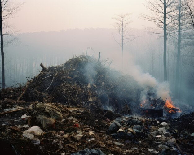 un montón de basura en el bosque