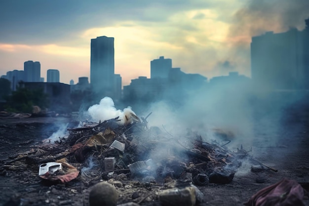 Foto un montón de basura esparcido por el paisaje urbano que simboliza la contaminación ambiental y la necesidad de una gestión adecuada de los residuos