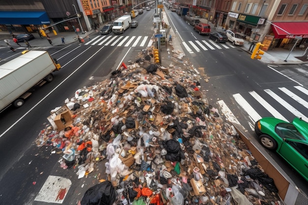 Un montón de basura en medio de una calle.