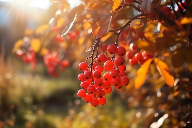 Un montón de bayas rojas cuelgan de un árbol