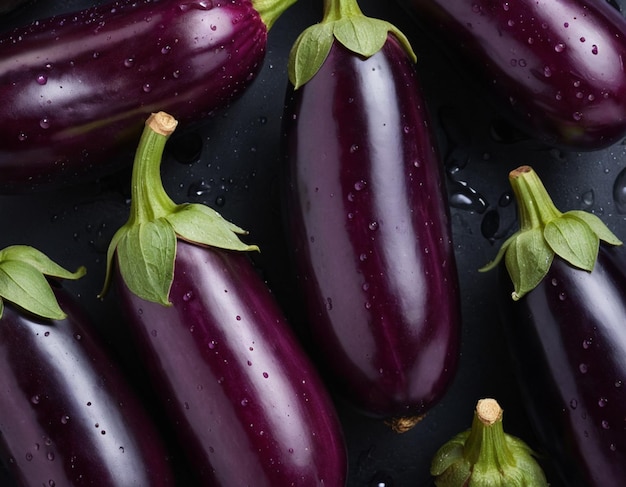 Foto un montón de berenjena púrpura con gotas de agua en él