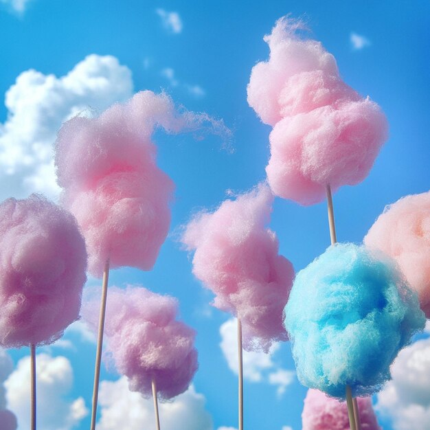 un montón de bolas de algodón están en el cielo con nubes