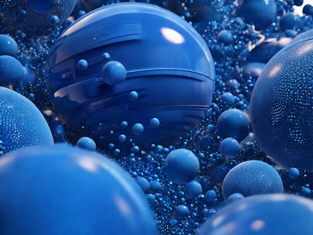 Un montón de bolas azules con burbujas en ellas una imagen raytraced por onpob